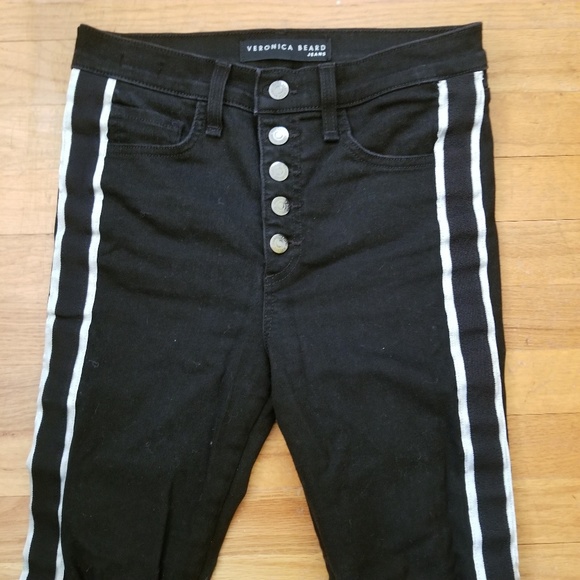 Veronica Beard Carolyn Jeans Silver Tuxedo Stripe - Picture 7 of 8